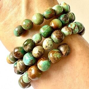 Navajo Turquoise‎ Bracelet 10mm Wrap Native American Bead Memory Wire Bangle USA